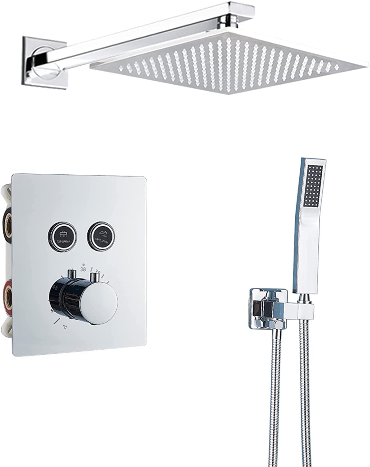NGDFGR Shower Set Shower Concealed Thermostatic Shower Mixer Set Wall Mounted Rome Brass Shower Faucet Set With Hand Shower And Rainfall Shower Head Advanced Air Injection Tenol,size_name-10 Inch