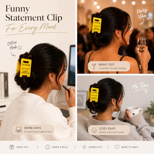 2 Pinzas de Pelo Divertidas con Señal de Precaución Amarillas miniatura 4