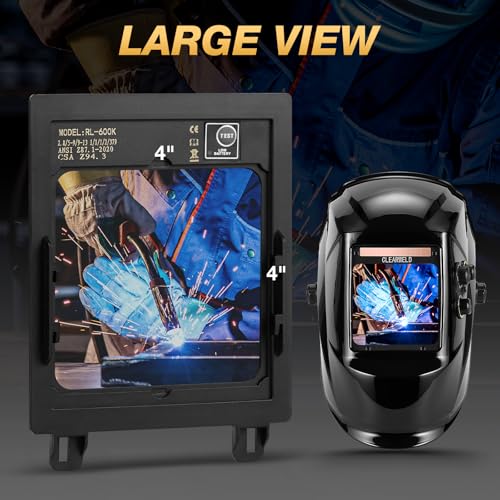 Image of High-Definition Welding Helmet Auto Darkening with a View Like Sunglasses- 180 View 4 inchX4 inch Screen with Solar Power, 4 Arc Sensors 3 /5-9 /9-13 Shade for TIG MIG Grinding, Lightweight & Durable