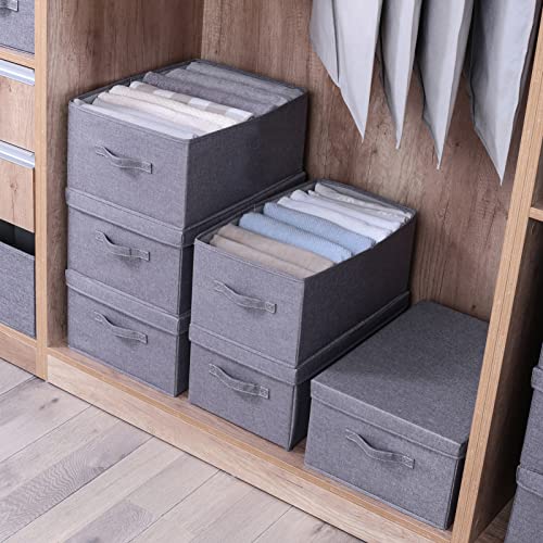 Bicoy 2 Pack Lidded Storage Bins Large Foldable Storage Boxes With Lids And Handles Cube Fabric Storage Basket Home Organizers 19.69" X 15.75" X 11.81" (Gray) #TOP6