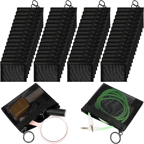 Jexine 60 Pcs Small Zipper Pouch Bulk Nylon Mini Mesh Pouches Multipurpose Coin Purse Pouch Zippered Mesh Cosmetic Bag Portable Storage Makeup Bags for Travel Supplies (Black)