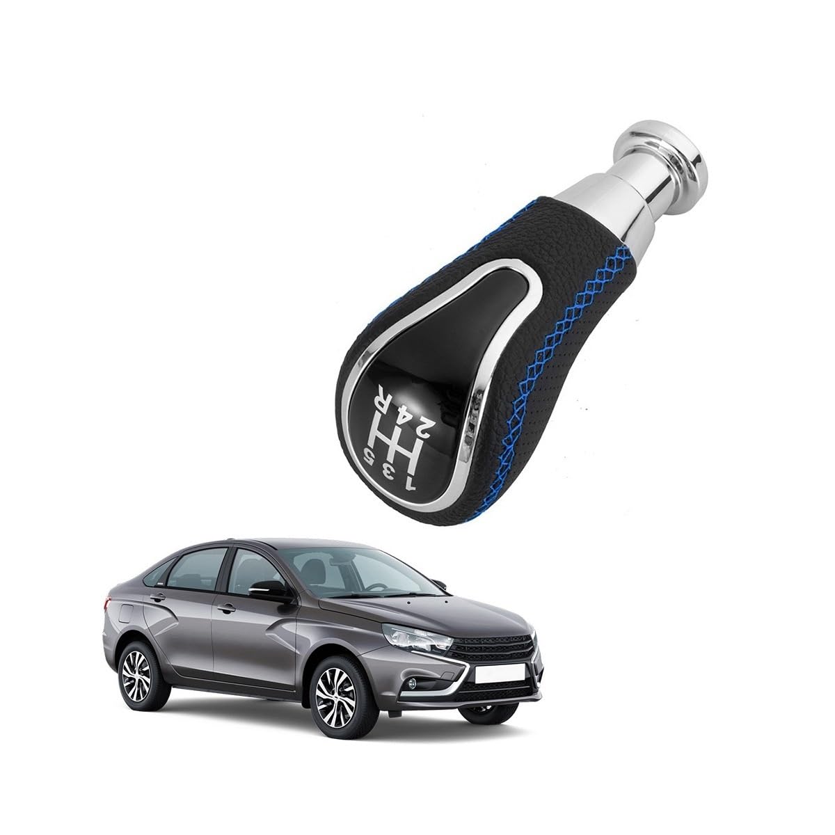 Pomello del Cambio Manuale A 5 velocità per Auto, Leva del Cambio per Lada Vesta Granta VAZ Kalina Niva Samara Largus, Pomello del Cambio Cromato + Blu