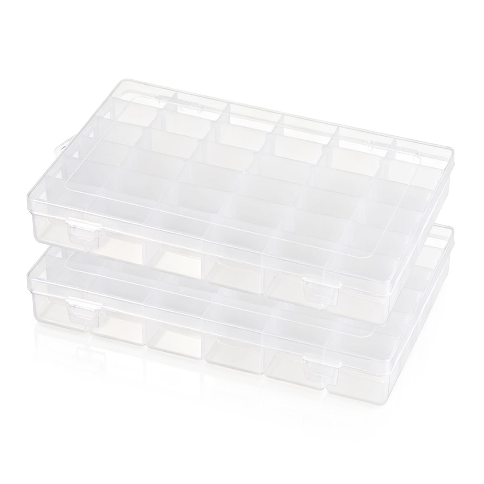 2 Pack 36 Grids Organiser Storage Box, Plastic Clear Stackable Container, Fishing Tackle Box, Craft Storage Boxes with Adjustable Dividers for Beads, Art DIY, Crafts, Jewelry, Screws, Embroidery