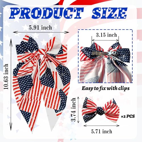 3 Piezas Pinzas para el Cabello con Lazo Patriótico de 4 de Julio en Rojo, Blanco y Azul con Estrellas y Rayas - Clips de Cabello con Bandera Americana para Mujer miniatura 2