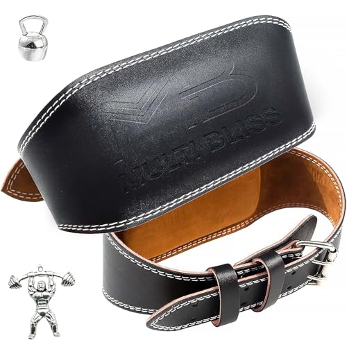 MB Premium Quality Leather Weightlifting Gym Belt for Squats Deadlifts Powerlifting Weightlifting Strength Training & Bodybuilding back Support with Steel Roller Buckle Medium (FreeGift)