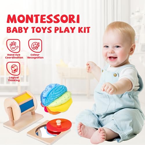 Montessori Baby Toys Play Kit - Mirror, Peekaboo, Knob Puzzle, Spinning Drum, Rainbow Ball - 6-12 Months Toddlers - Image 4
