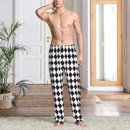 Mens Pajama Pants - Black White Harlequin Print Soft Sleep Lounge Pants For Men, Casual Pj Bottoms With Pockets2