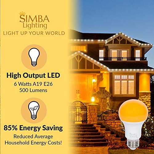 Simba Lighting LED Bug Repelling Yellow Bulb 6W 40W Equivalent, Great for Outdoor Porch Light, Night Light, Dusk-to-Dawn Smart Sensor Auto On/Off, Amber Warm 2000K, A19 E26 Medium Base, Pack of 4 - Thumbnail 7