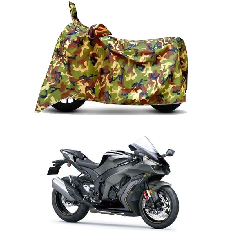 Image of Waterproof 100% PVC Coated Bike Scooty Two Wheeler Body Cover Compatible for KawasaNinja ZX-10R STD /UV-Rays /Heat Protection /Birds Dropping /Scratchproof /Dust Proof [6X6 Jungle Print]