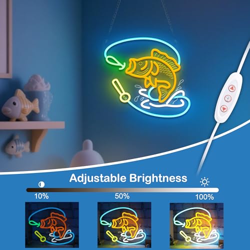 Image of Ammonite Fishing Neon Sign, LED Neon Lights for Room Wall Table Decor Art, Home Party Birthday Holiday Gift for Fishing Lovers Kids Teens Adults