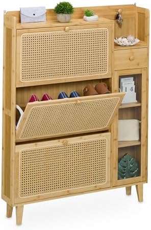 Relaxdays Shoe Cabinet, 5 Compartments, Bamboo Shoe Rack, 127 x 9...