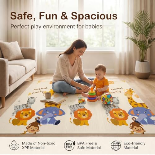 Image of StarAndDaisy Foldable Baby Play Mat 6 x 6.5 ft, 20MM Thick XPE Foam Playmat, Reversible 2-in-1 Design, Lightweight Cushioned Floor Mat for Crawling, Playing & Learning