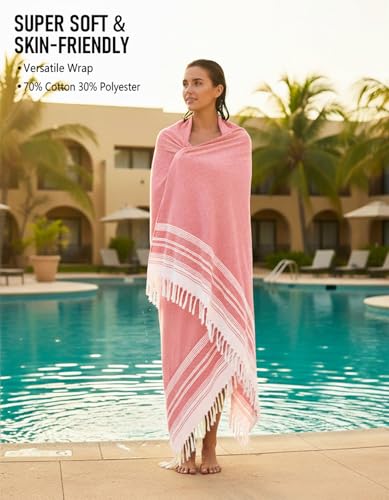 Image of Yongoes Oversized Turkish Beach Towel Blanket Cotton Giant XL Sandproof Towels Huge Linen XXL Extra Large Big Throw Quilt Blankets for Adults Cloud Travel Camping Glamping Accessories Essentials