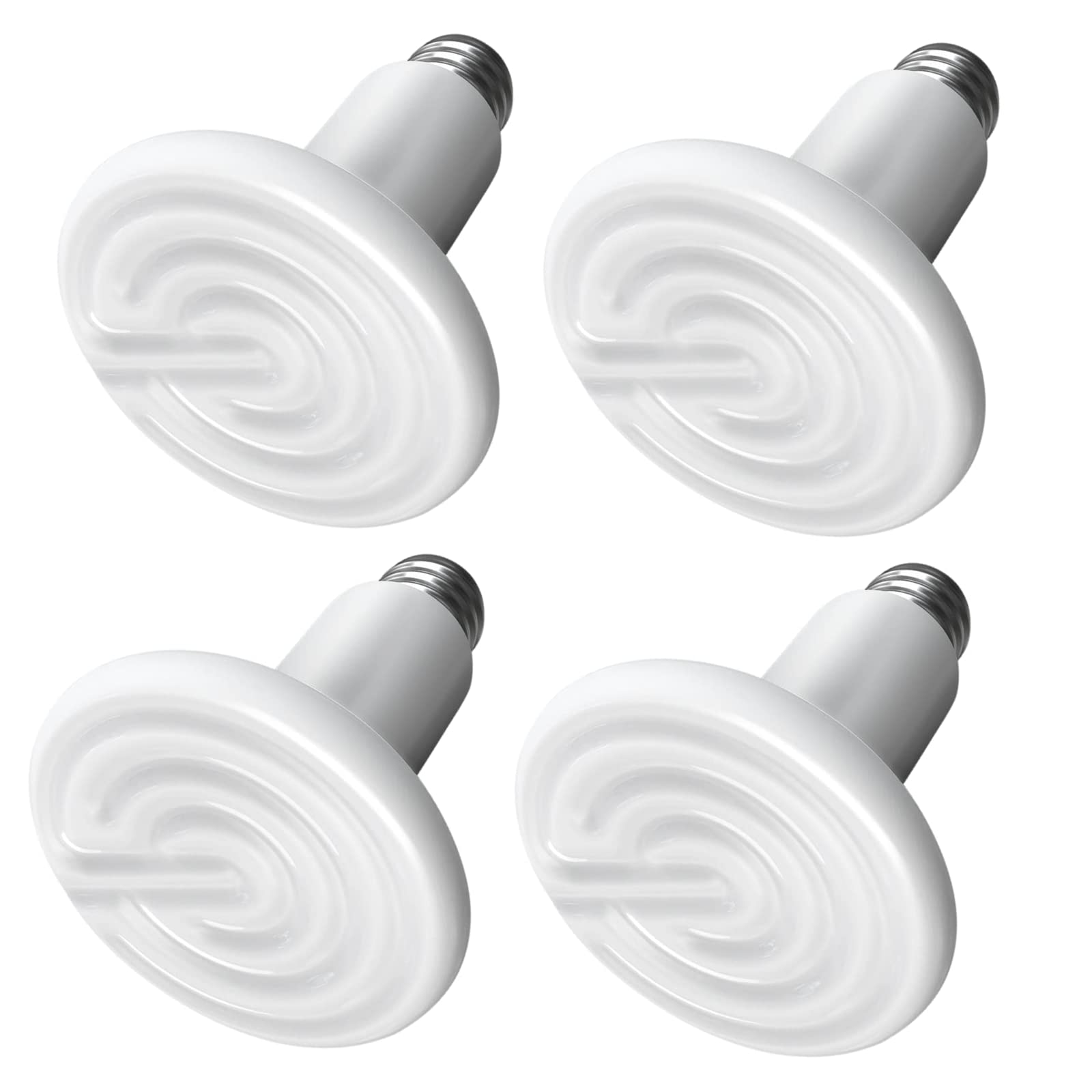 Simple Deluxe Ceramic Heat Emitter 100W 4-Pack Reptile Heat Lamp Bulb No Light Emitting Brooder Coop Heater for Amphibian Pet Snake Turtle & Incubating Chicken, No Harm, Color White