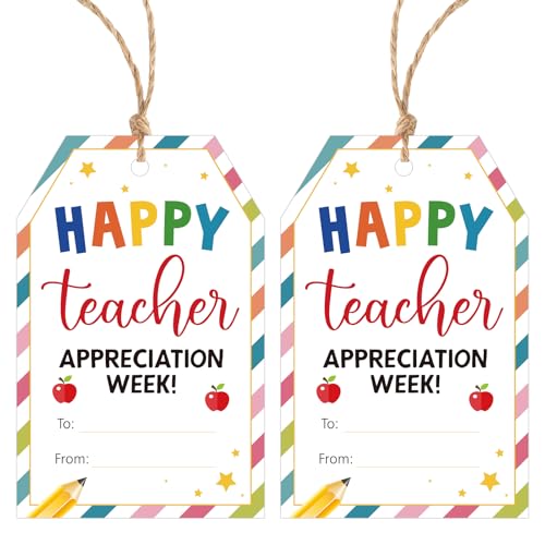 Alynta Teacher Appreciation Gift Tags with String 50Pcs Teacher Thank You Tags Happy Teacher Appreciation Week Tag Name Tag for Teachers Gift Wrapping Party Favors