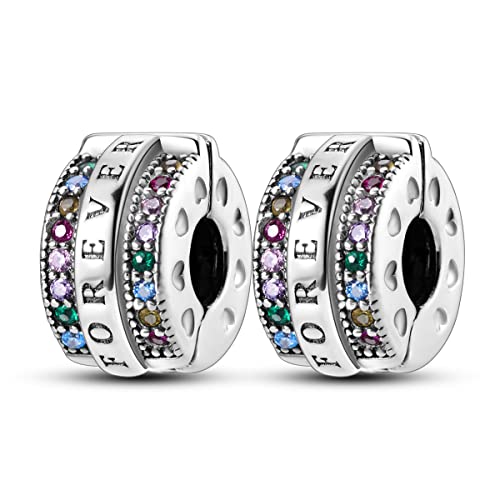 Parmuz Clip Spacer Charm for Bracelet 925 Sterling Silver Pave Cubic Zirconia Lock Stopper Bead Star Moon Evil Eye Jewelry Charm for Woman