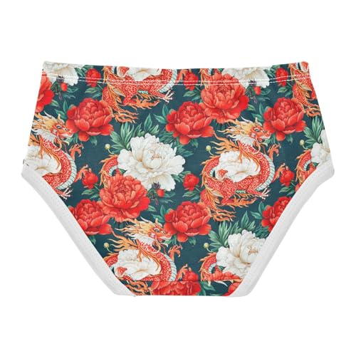 Joisal Florals Girls Underwear Toddler 2t Cotton Little Girl Panties Red Chinese Dragon White Peonies Briefs Underpants2