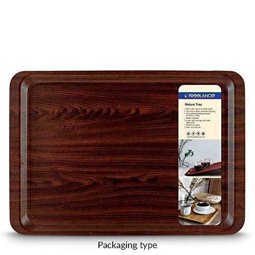 Image of Freelance Nature Kraft Serving Tray Beige, 37x53 cm, Rectangle, Non-Slip Surface, Decorative Anti-Skid Kitchen & Dining /Coffee Table Trays for Breakfast /Food /Tea - Brown, Made in Europe