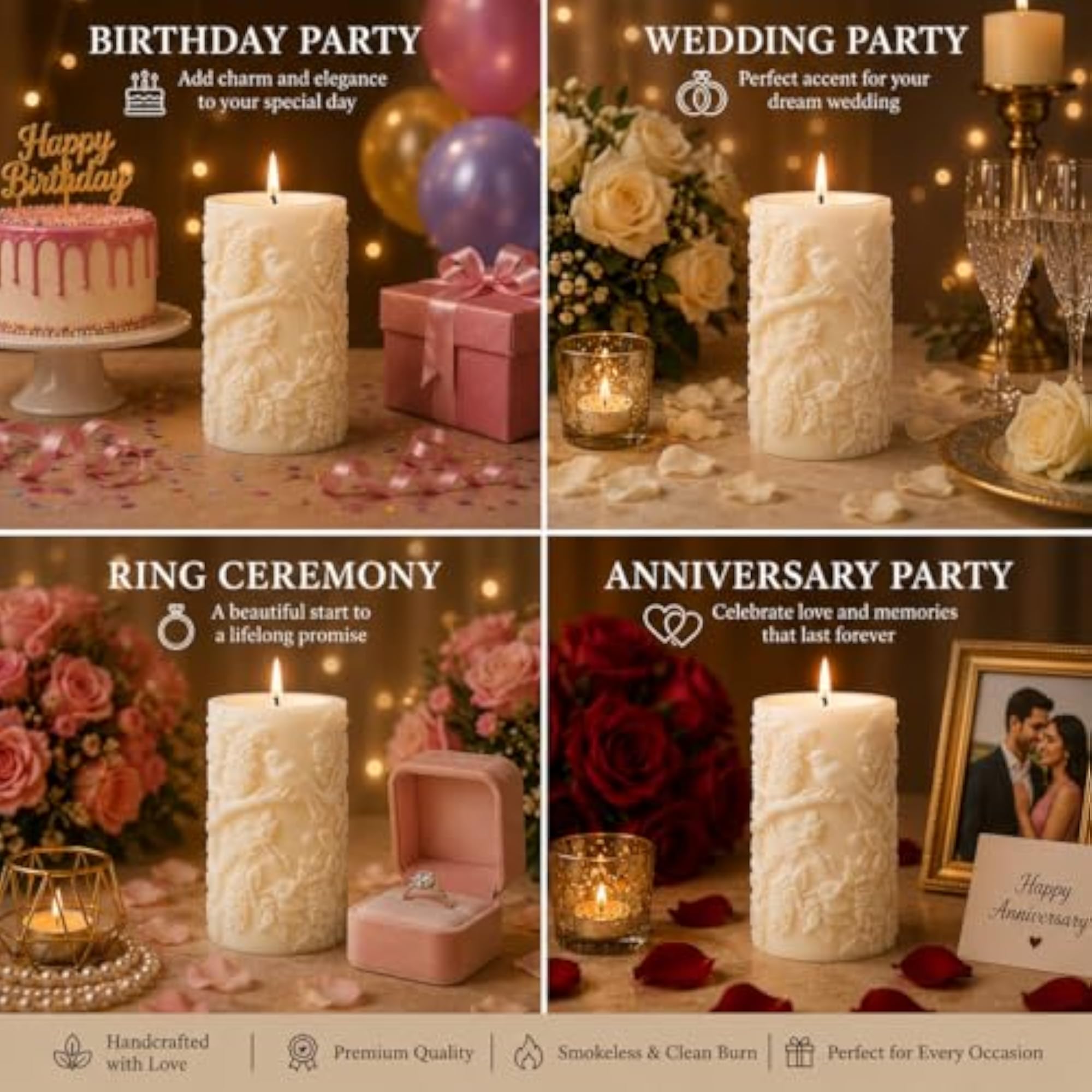 Decorative Embossed Pillar Candle, Elegant Gift