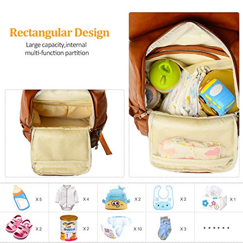 Kzni Leather Diaper Bag Backpack, Nappy Bag Baby Bags For Mom Unisex Maternity Diaper Bag With Stroller Hanger|Thermal Pockets|Adjustable Shoulder Straps|Water Proof| Largecapacity (Brown) #TOP4
