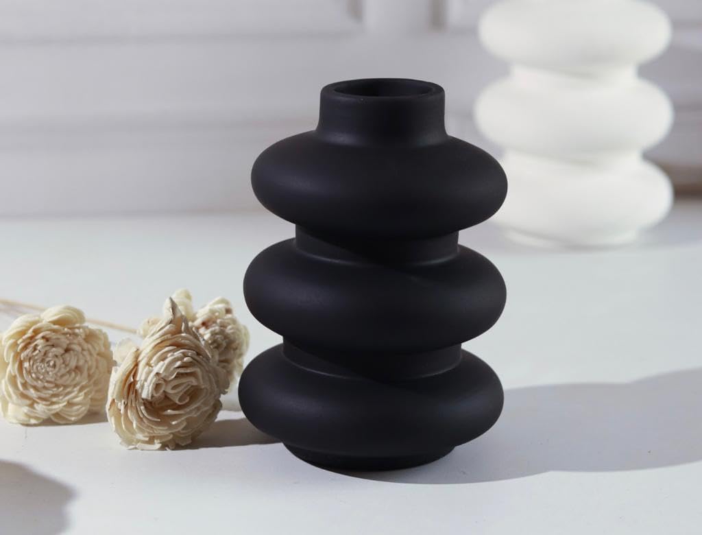 Craftribal Black Minimalist Spiral Vase|Office Desk|Pampass Grass Vase|Home Decor Centrepiece|Size-6 inches|