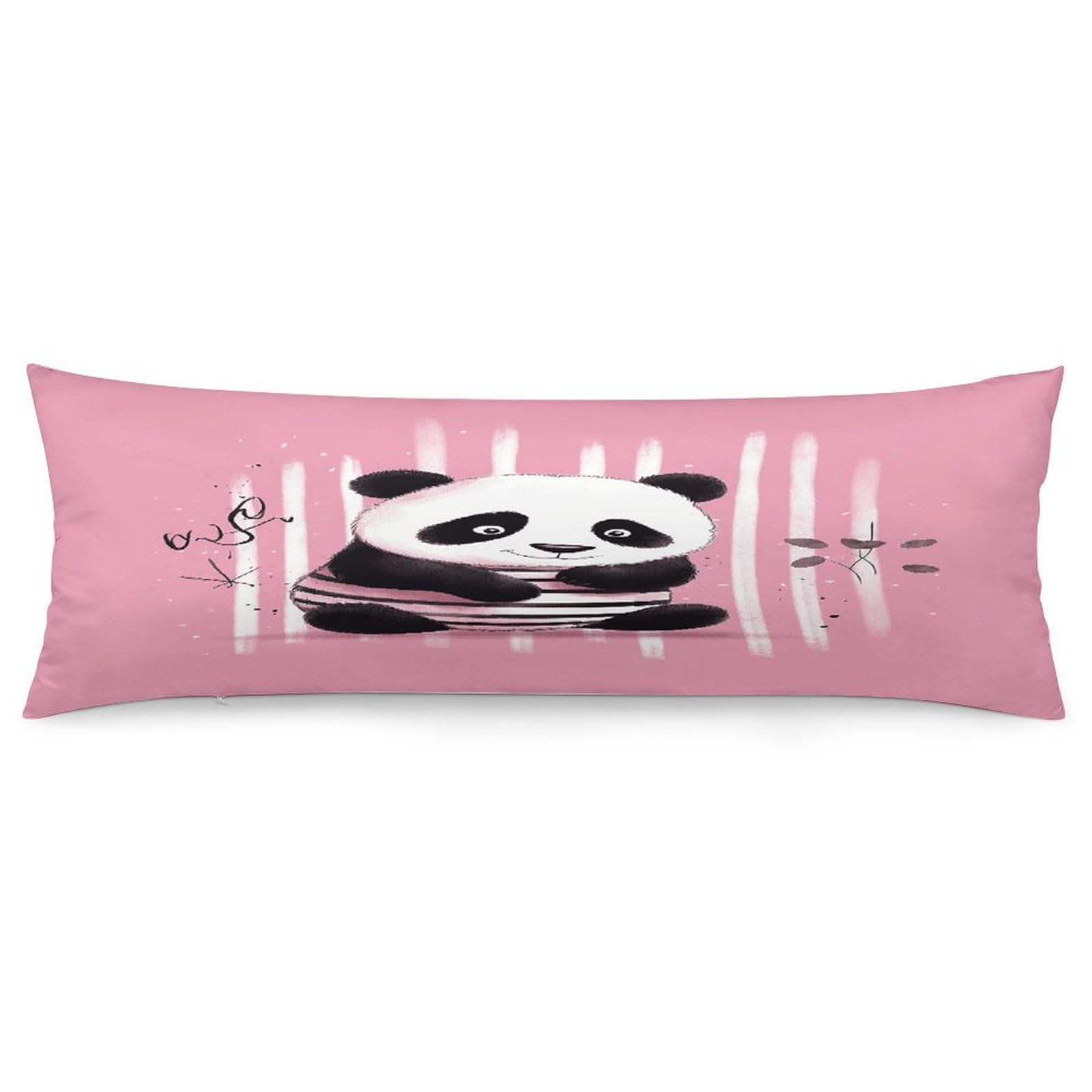 Pink Striped Panda Body Pillow Cover Soft Full Long Pillow Cover Decorative Large Pillow Case Cozy Body Pillow Pillowcase Pillow Shams for Bed Sofa Couch Room Decor 18.9 X 53 Inch