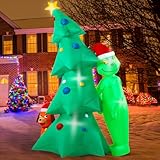 QwayHome Christmas Green Big Monster Inflatable Decorations, 6.5FT Light Up Christmas Inflatable Outdoor Decorate Build-in 6 LED, Christma Funny Green Big Monster, Dog and Xmas Tree Blow up Decor