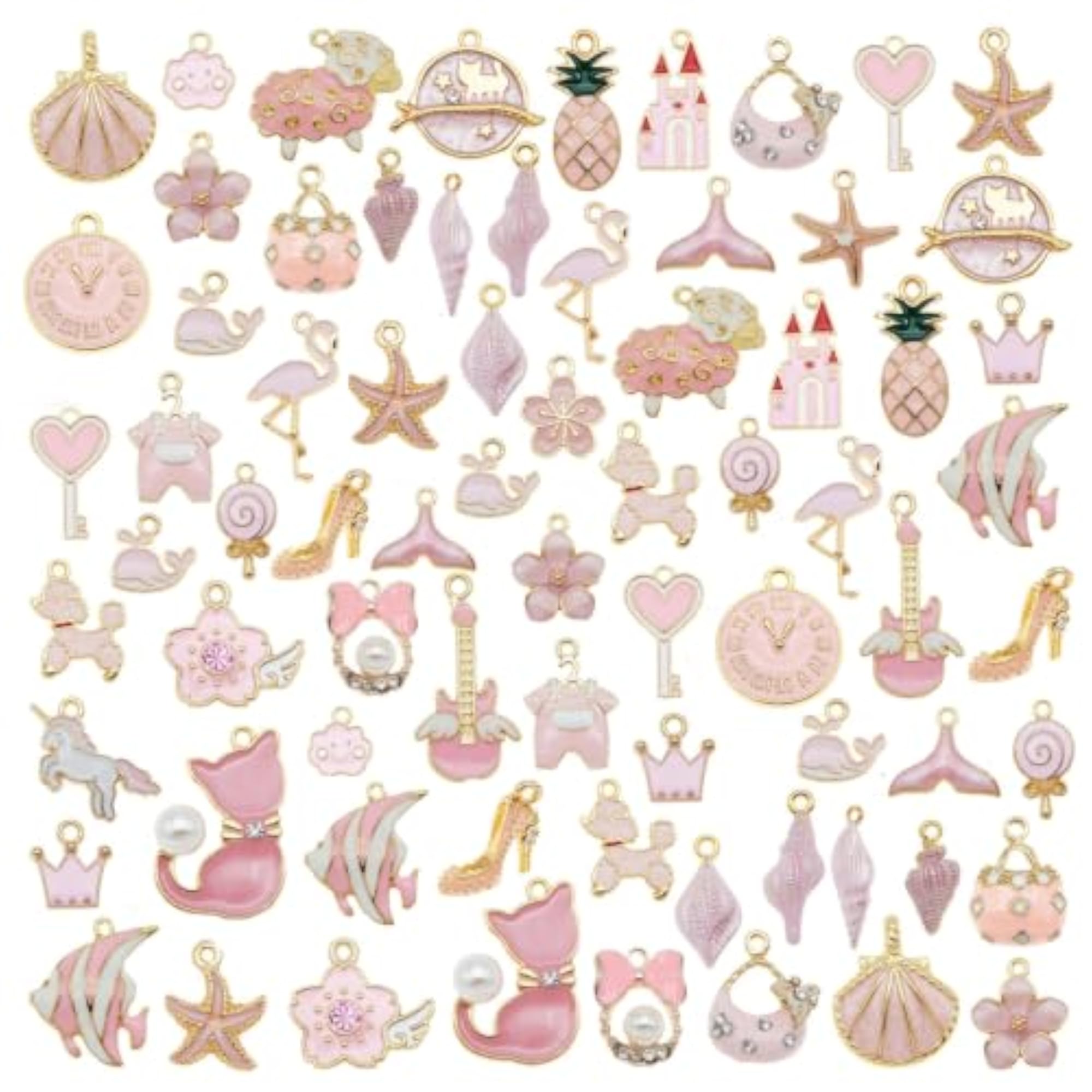 40pcs Enamel Charms for DIY Jewelry Making, Pink Theme