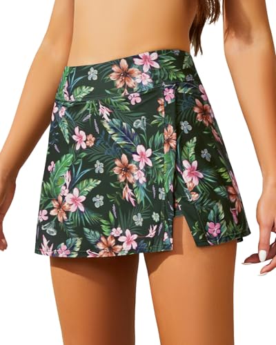 Image of Women Swim Skirt Tummy Control Swimsuit Skirt with Built-in Shorts High Waisted Split Swim Bottom (Available in Plus)