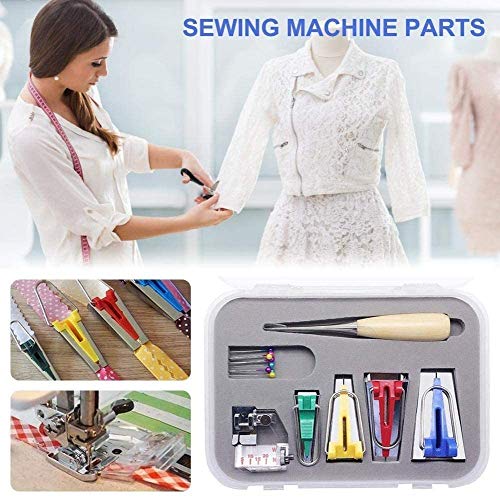Bias Tape Maker Kits Tape Maker Set Tool 6mm 12mm 18mm 25mm Binding Foot Craft Clips Awl Quilter's Pin for Multifunction Fabric Bias DIY Sewing Quilting Bias Binding Maker Sewing Machine Accessories