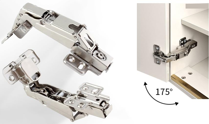 110° / 175° Pair of Wardrobe & Kitchen Unit Door Hinges, (with Screws). Cold Rolled Steel & Nickel Plated. (175° Door Hinges (Pair), 1) - Image 2