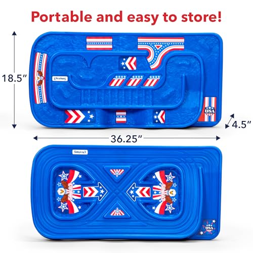 Image of Simplay3 Portable Carry and Go Kids Race Track Toy Car Train Table, 2-Sided No Assembly for Children 3 4 5 6 7 Years Old Boys Girls, Made in USA, Red White & Blue