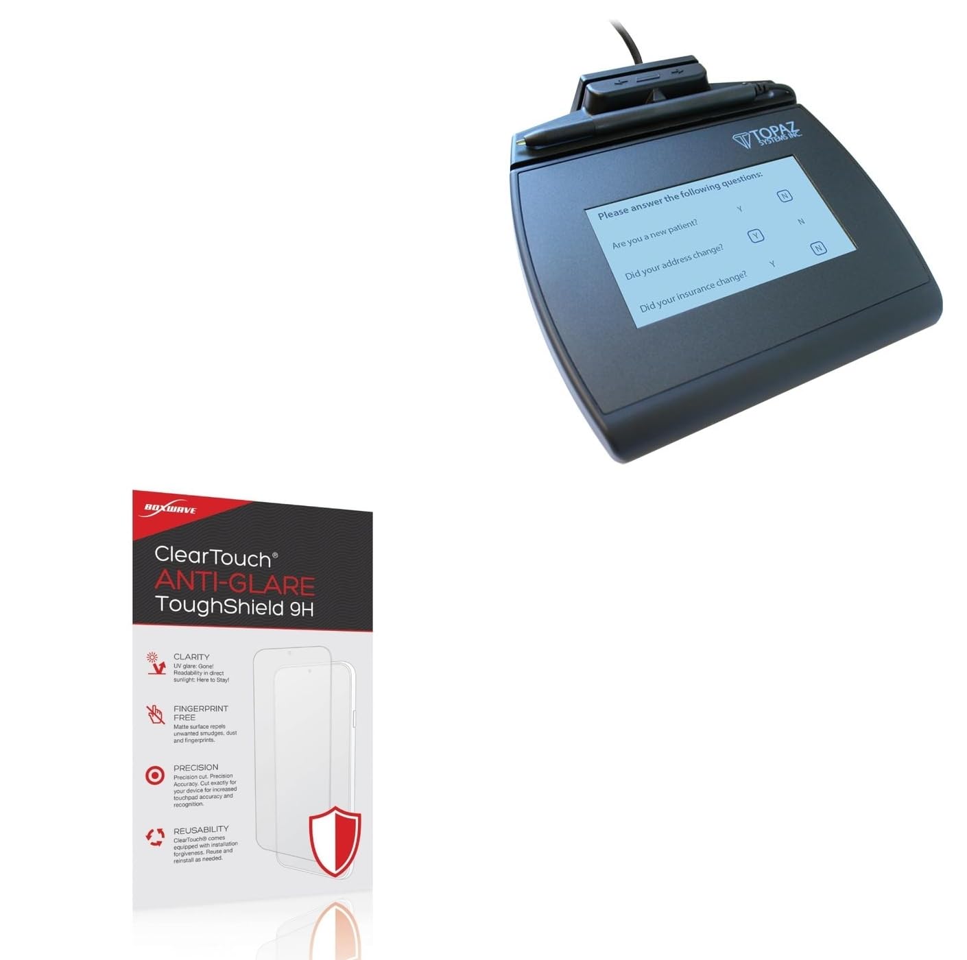 BoxWave Screen Protector Compatible With Topaz SignatureGem LCD 4x3 - ClearTouch Anti-Glare ToughShield 9H (2-Pack), Anti-Glare 9H Tough Flexible Film Screen Protector