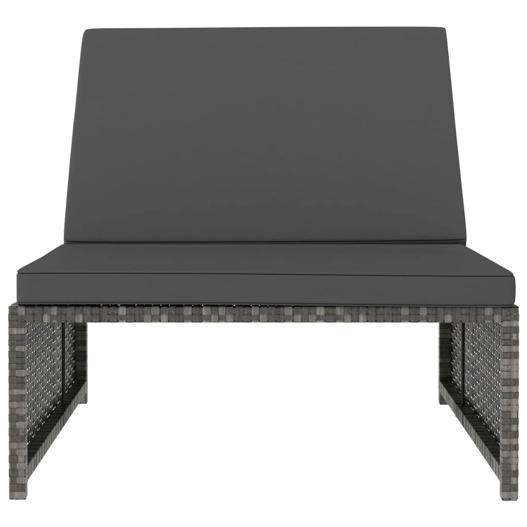 Hamacas de jardín con mesa de polirratán gris, respaldo ajustable, conjunto modular de muebles de jardín para terraza y exterior