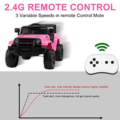 JOYMOR Ride on Truck with Remote Control, 4 Wheels 12V Battery Powered Kids Car, with LED Headlight/Horn Button/ MP3 Player/USB Port/ Forward Backward/Kids Girl Boy (Pink)
