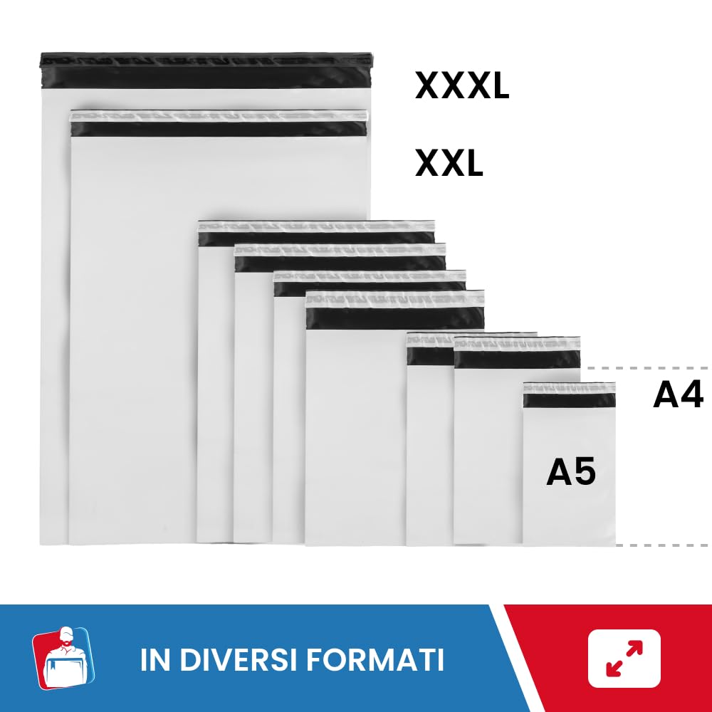 IMBALLAGGI 2000-100 Buste per Spedizioni 350x450+50mm COEX Impermeabile Antistrappo Anti Umidità Bianco Opaco