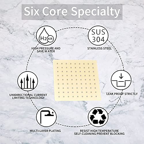 Brushed Gold Shower Faucet GGStudy Single Function Shower Trim Kit with Rough-in Valve Shower Set Bath Rainfall Shower Faucet System 8inch Square Stainless Steel Metal Shower Head by GGStudy - Used condition - Image 6