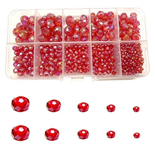Gocelyn Cuentas facetadas de cristal de color AB (rojo), cuentas de cristal AB facetadas Rondelle, suministros surtidos, espaciador, cuentas sueltas para hacer joyas, hallazgos, pulseras, colgantes Cover