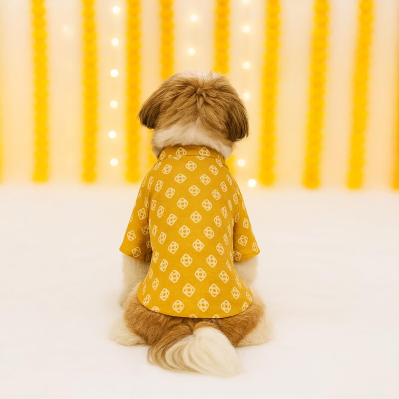 Image of Thunder Tails Soft Cotton Dog Kurta for Small Dogs & Puppies | Comfortable Traditional Pet Wear for Pekingese, Maltese & Mini Breeds | Ethnic Outfit Festivals (Mustard, Small)