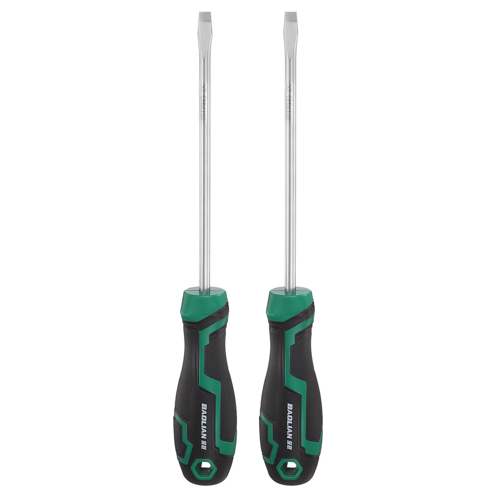 sourcing map 2pcs SL6 Flat Head Screwdriver 10.2" Length S2 Steel Magnetic Slotted Screwdrivers with Ergonomics Grip for Fastening Loosening DIY Repairing