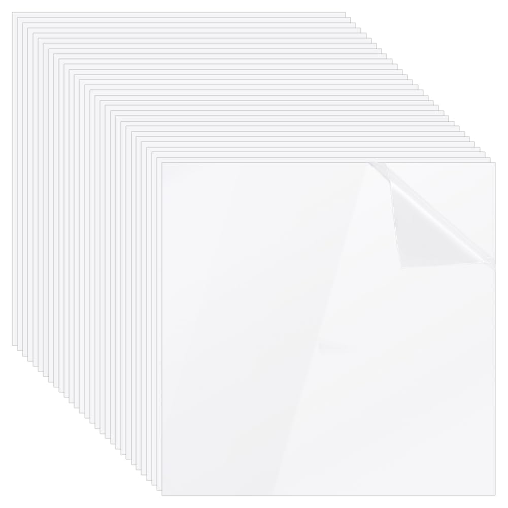 BENECREAT 30 pcs Feuilles de Plexiglas PET 300x300mm Feuilles de Plastique Transparent 0.5mm d Épaisseur Panneaux de Feuille de Plastique PET Souple pour Projets d Art DIY Artisanats Cadres Photo
