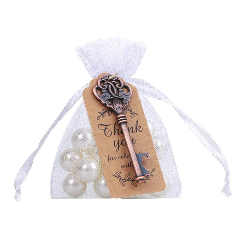 Amajoy50 Pcs Rustic Vintage Key Bottle Opener with Thank You Card Tag and Sheer Bag for Wedding Favor Party Favors