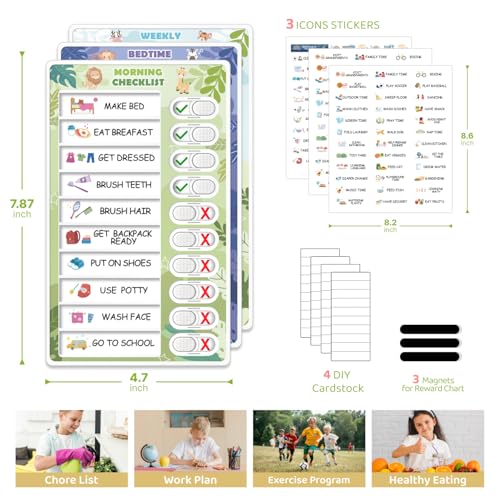 Image of 3 in 1 Bedtime /Morning /Weekly Zoo Routine Chart for Kids, Magnetic Chore Chart for Toddlers, Visual Schedule for Kids Toddlers Schedule Board for Home