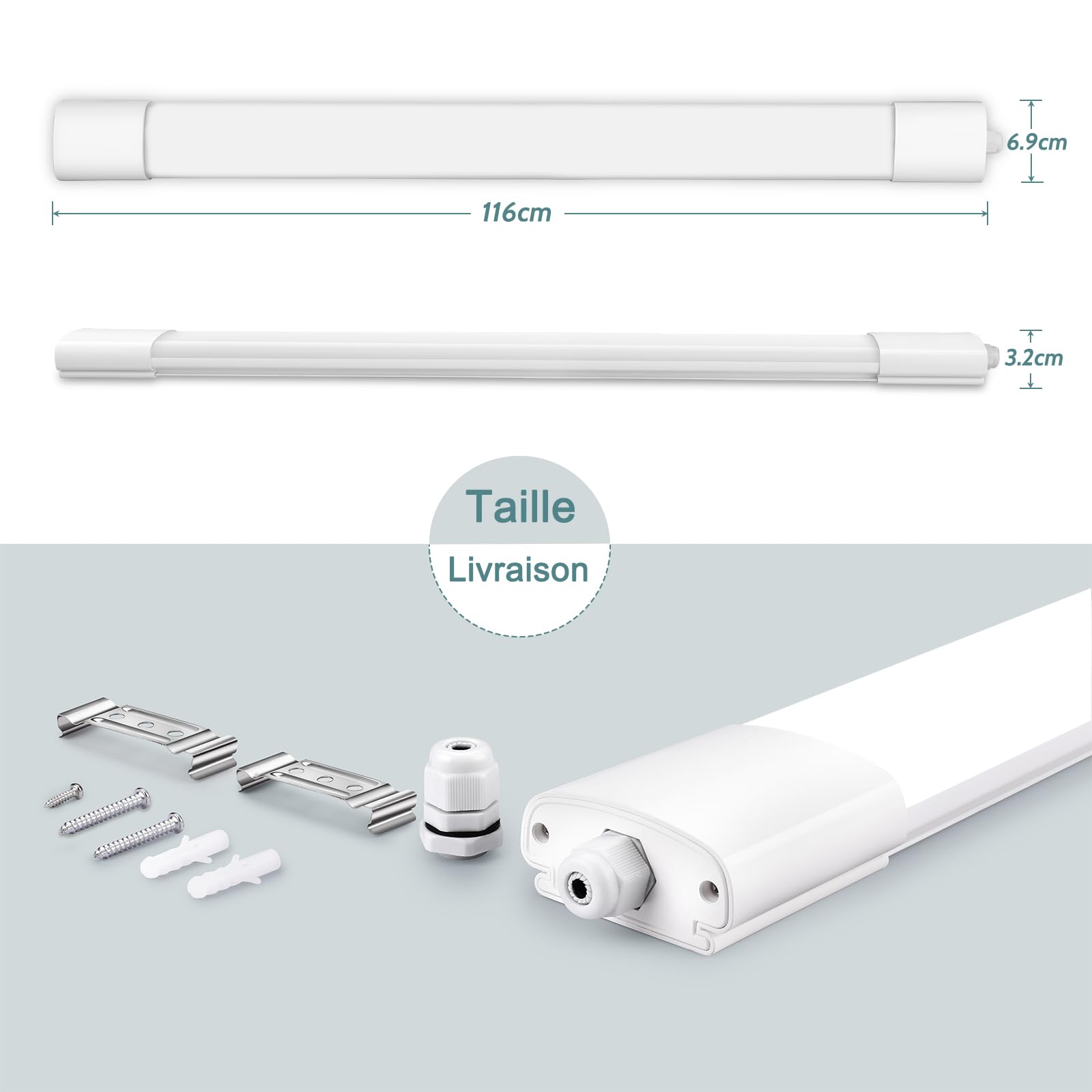 Lot de 10 lampes LED pour pièces humides de 120 cm