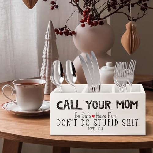 Image of Funny Call Your Mom Wooden Pen Pencil Holder for Office Desk Accessories, Gifts for Freshman Son Daughter College Students Makeup Brush Toothbrush Holder Organizer for Bathroom