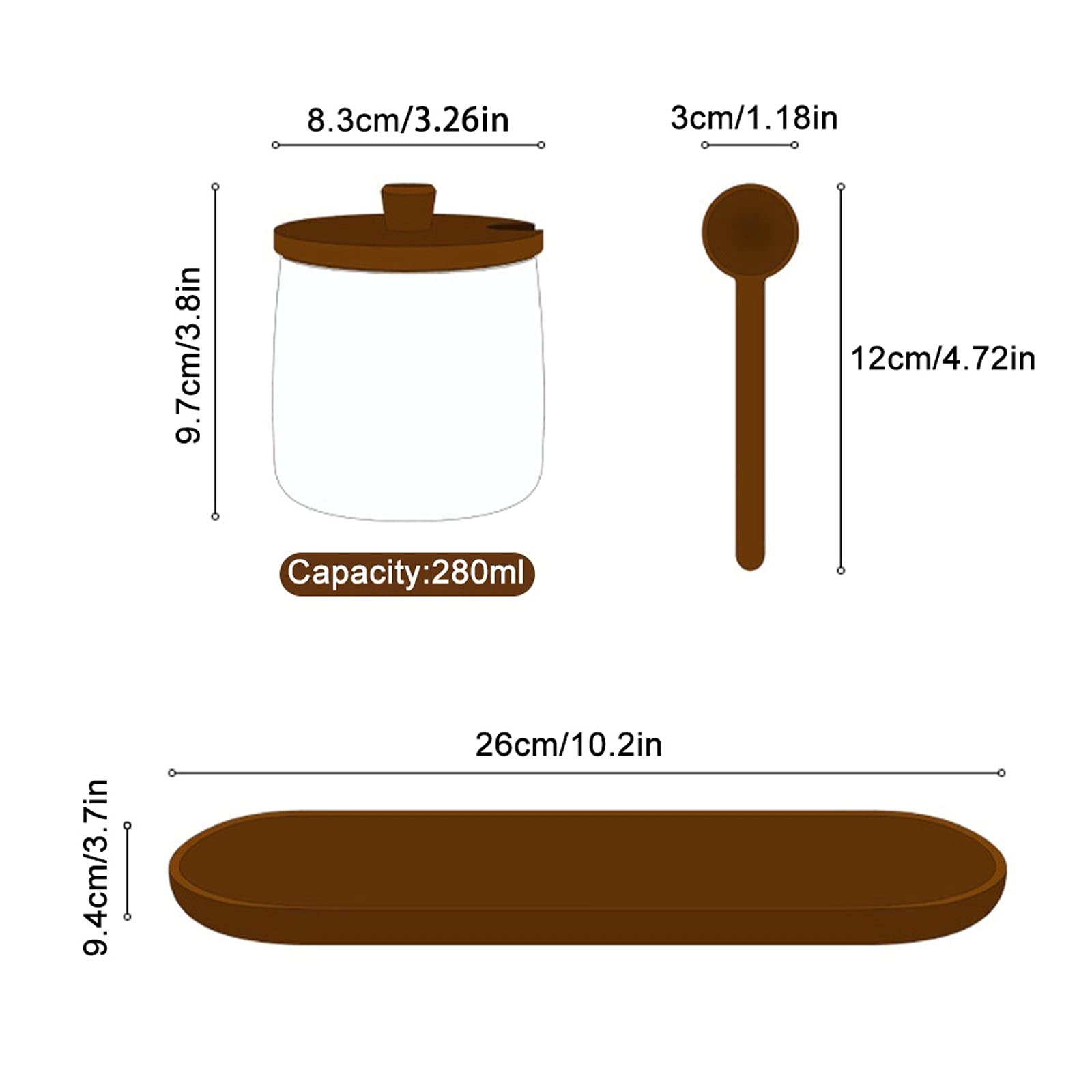 Botes Especias 3 PCS Juego de condimentos Juego de Tapa de Madera Tarro de Cristal hermético con Cuchara Barbacoa Sazonando Botella de Cocina Herramienta de café Conjuntos de café