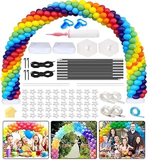 Balloon Arch Kit, FlyingFox Balloon Arch Stand with 160pcs Rainbow Balloons 7ft-12ft Width Adjustable Balloon Arch Frame Floor Standing for Birthday Wedding Festival Party Decorations