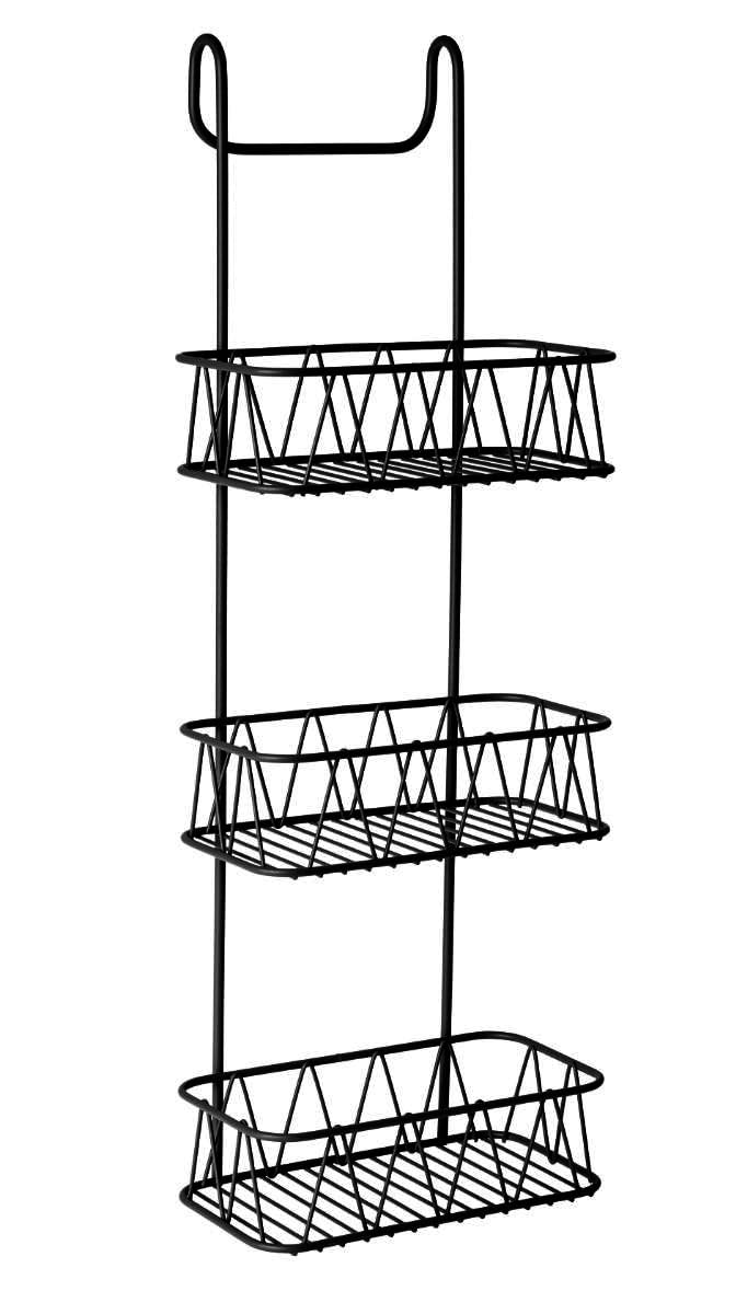 Homion Black Hanging Caddy Over Shower Door Screen Caddy Bathroom Organiser Shower Rack Storage Rack For Bathroom - No Rust Self Draining Design (3 Tier )
