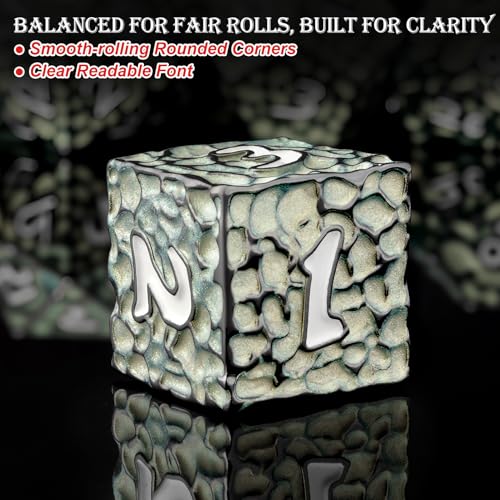 Haxtec Metal DND Dice Set Polyhedral D&D Dice Compatible with Dungeons and Dragons Gift TTRPG Black Green Metal Dice