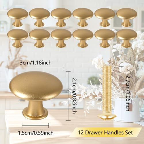 12 Stück Möbelknöpfe Gold, Edelstahl Schrankknopf mit Schrauben, 30mm Schubladenknöpfe, Kommodenknöpfe Runde, Vintage Schrankknäufe, Schrankknöpfe für Türknauf Möbelknopf usw.